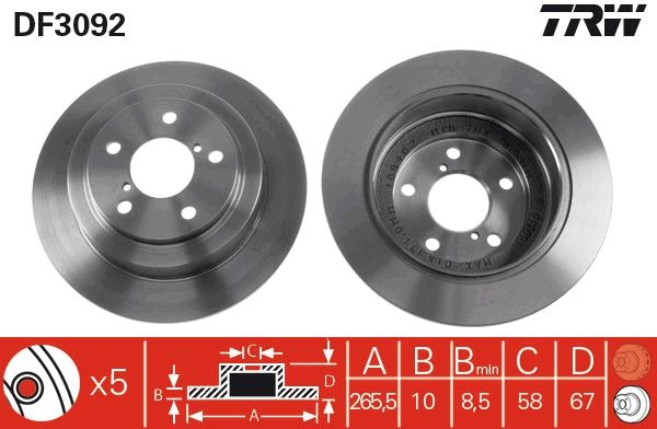 TRW DF3092 | Fren Diski Arka Forester 98-10 Impreza 93-01 1.6 1.8 Legacy 95-00 2.0 2.2 Düz 266mm | 2 Adet