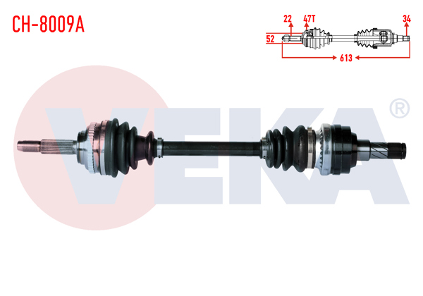 VEKA CH-8009A | Komple Aks Sol Ön Chevrolet Kalos (T200) 1.4 ABS li 47 Dıs M-T Uzunluk 613mm 2003-2008