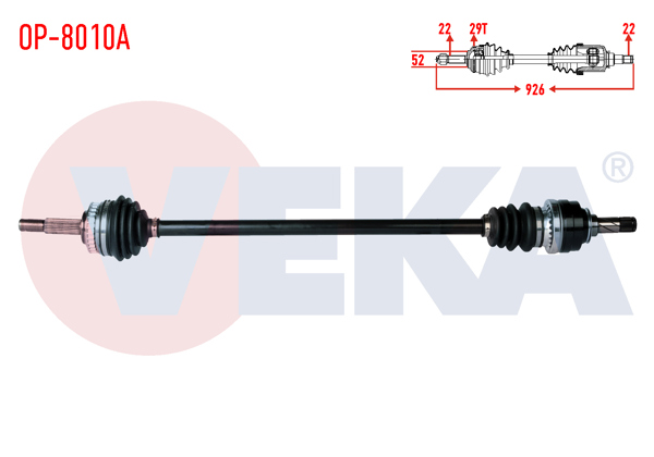 VEKA OP-8010A | Komple Aks Sağ On Uzunluk 926mm ABS li 29 Dıs Opel Astra F 1.4, 1.6 1991-2005 / Combo 1.4, 1.7 D 1994-2001 / Corsa B 1.2, 1.4 1993-2002 / Vectra A 1.6 1988-1995