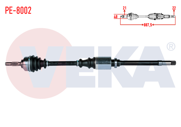 VEKA PE-8002 | Komple Aks Sağ On Peugeot 206 (2A / C) 1.4İ 16V Uzunluk 887,5mm 1998-2006