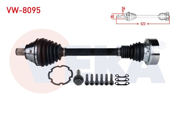 VEKA VW-8095 | Komple Aks Sol Ön Uzunluk 523mm VW Golf VII (5G1) 1.6 TDI A-T 2012-/ Golf VI (5K1) 1.6 TDI M-T 2008-2013 / Passat (3C5) 1.6 TDI M-T 2008-2013 / Jetta IV (162) 1.6 TDI 7 Vites 2011 -