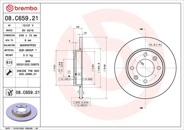 BREMBO 08.C659.21 | Fren Diski Citroen | 2 Adet