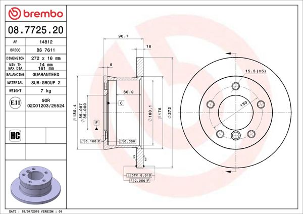 BREMBO 08.7725.20 | Fren Diski (Tek Disk) Arka Vag Lt28-35,46 M.Benz 461 463 901 902 903 904 909 97-24
