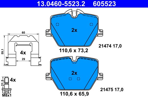 ATE 130460-55232 | Fren Balatası Arka BMW G20 G80 G28 G21 G81 18 > Z4 Roadster G29 18 >