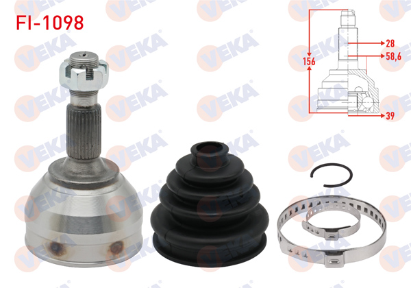 VEKA FI-1098 | Aks Kafası Sol-Sağ On Dıs 28X39x58,6 Uzunluk 156mm Citroen C5 III 1.6 Thp-2.0 HDI 2008-2015 / Jumpy 2.0 HDI 2006-/ Peugeot 508 1.6 HDI-2.0 HDI 2010-/ Expert 2.0 HDI 2007-/ Fiat Scudo 2.0 Mjt 2007 -