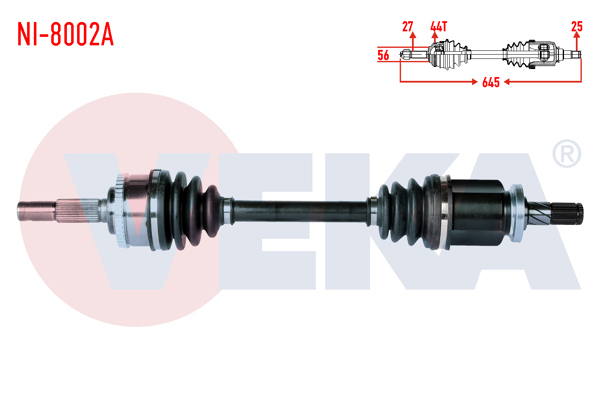 VEKA NI-8002A | Komple Aks Sol Ön Nissan Primera (P11) 1.8İ 16V ABS li 44 Dıs Uzunluk 645mm 1996-2001