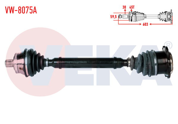 VEKA VW-8075A | Komple Aks Sol Ön Volkswagen Passat (3B3) 2.5 TDI ABS li 45 Dıs M-T Uzunluk 603mm 2000-2005