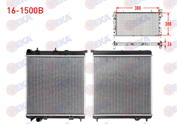 VEKA 16-1500B | Su Radyatörü Brazing Citroen C2, C3 1.4, 1.6 16V 2002-/ Peugeot 207 1.4
