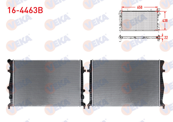 VEKA 16-4463B | Su Radyatörü Brazing VW Golf VII 1.2 TSI A-T / M-T Ac + /-2012-/ Audi A3 Sportback 1.4 TFSI 2012-/ Seat Leon 1.2 TSI 2012-/ Skoda Octavia 1.2 TSI 2012 -