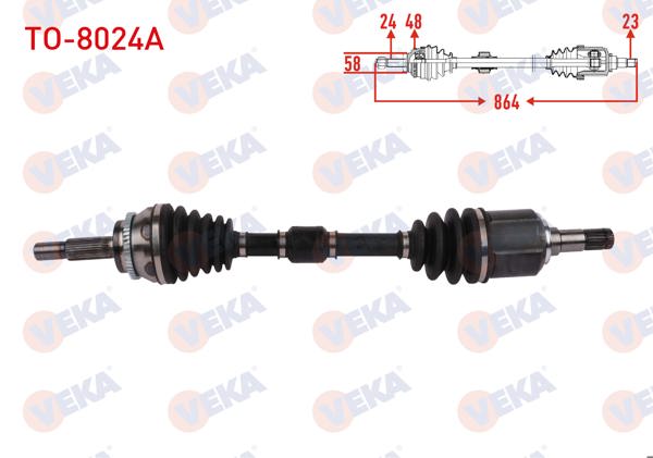 VEKA TO-8024A | Komple Aks Sol Ön Toyota Verso (Zer_, Zze12_, R1_) 1.6 A-T / M-T ABS li 48 Dıs Uzunluk 650mm 2004-2009