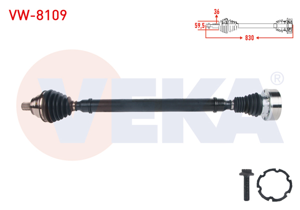 VEKA VW-8109 | Komple Aks Sağ On Uzunluk 830mm Volkswagen Passat (3G2) 1.4 TSI M-T 2014-/ Skoda Superb (3V3) 1.4 TSI M-T 2015 -