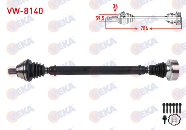 VEKA VW-8140 | Komple Aks Sağ On Uzunluk 784mm Volkswagen Golf V (1K1) 1.6 FSI M-T 2003-2009 / Audi A3 1.6 FSI M-T 2003-2007 / Skoda Octavia II 1.6 FSI M-T 2004-2008