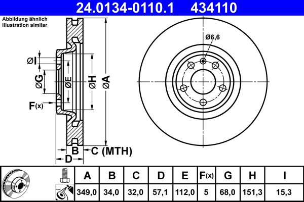 ATE 24.0134-0110.1 | Fren Diski Ön Audi A4-A5-Q7 2015 > | 2 Adet