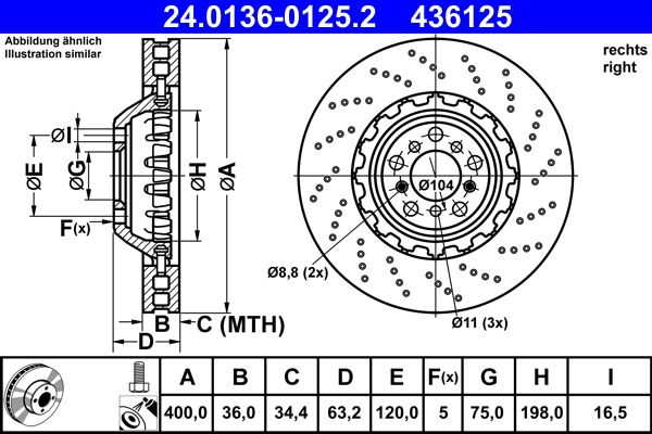 ATE 24.0136-0125.2 | Fren Diski Ön Sağ F06 F10 F13 M56