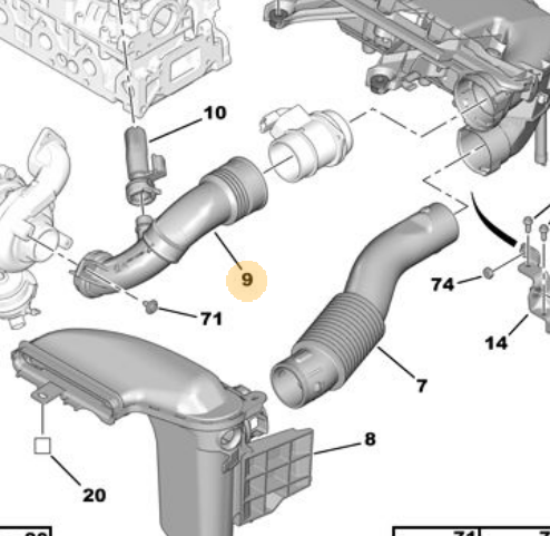 MOPAR (PSA) 1434.F7 | Hava Filtre Hortumu Dv6c 207 308 508 5008 Partner Tepe C3 C4 C5 X7 Ds3 Ds4 Ds5 Berlingo B9