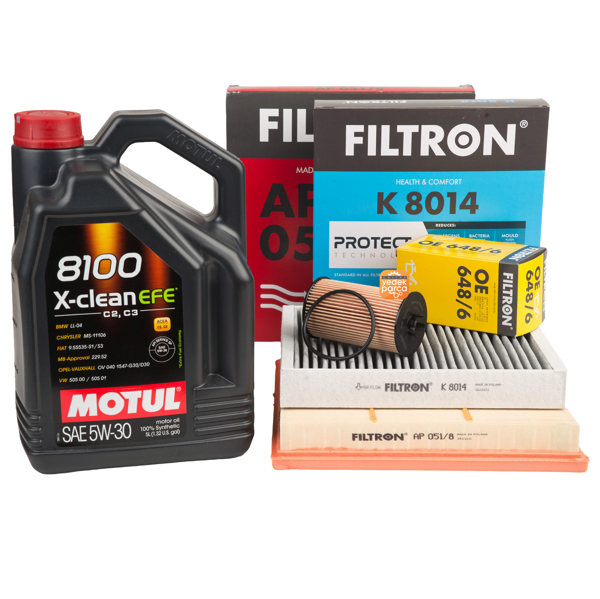 Periyodik Bakım Seti Astra J Cruze 1.6 115 BG ( Motul X-Clean EFE 8100 5W30 5 LT - Filtron Filtre Set )
