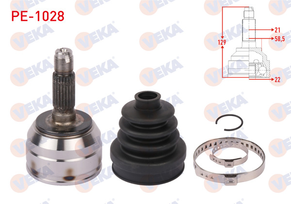 VEKA PE-1028 | Aks Kafası Sol-Sağ On Dıs Uzunluk 129mm Peugeot 106 I (1A,1C) 1.4 1991-1996