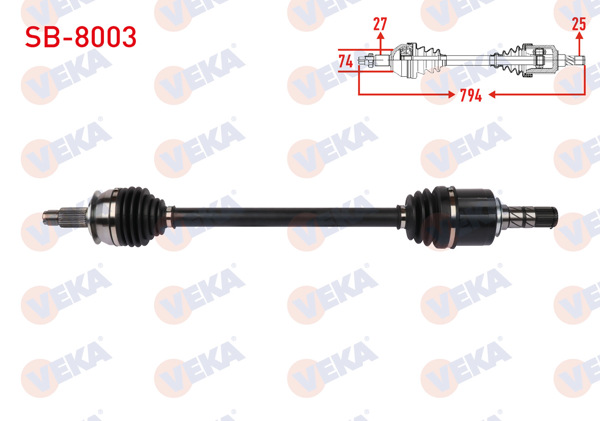 VEKA SB-8003 | Komple Aks Sol-Sağ On Uzunluk 794mm 8 Mısketlı Subaru Forester 2.0 2008-2013 / Impreza 2.0-2.5 2008-/ Legacy 2.0 2009-2014 / Outback 2.0 D 2009-/ Xv 1.6 2012 -