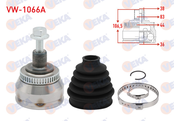 VEKA VW-1066A | Aks Kafası Sol-Sağ On Dıs 38X36x83 ABS 48 Dıs Uzunluk 106,5mm VW Sharan 1.9 TDI-2.0 1995-2010 / Seat Alhambra 1.9 TDI 1996-2010 / Ford Galaxy 1.9 TDI 1995-2006