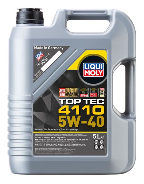 LIQUI MOLY 21479 | Motor Yağı-Top Tec 4110 5W-40 5 L Acea C3, Apı Sn, BMW Longlife-04, Mb-Approval 229.31, Mb-Approval 229.51, Mb-Approval 229.52, Porsche C40, VW 51100 Gm Dexos2, Gwm, Haval, Mb 226.5, Renault Rn 0700, Renault Rn 0710 | 4 Adet