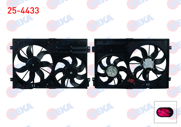 VEKA 25-4433 | Fan Motoru (Su + Klima) Davlumbazlı Çiftli Kasa 460mm Pencerelı Volkswagen Golf V (1K1) 1.4İ 2003-2009