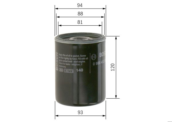 BOSCH 0986452064 | Yağ Filtresi Toyota Hiace 90-> Hilux 90-97 Land Cruiser 3.0 D-4D Ford Ranger 2.5 98-06