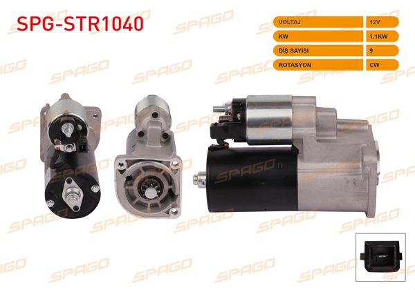 SPAGO SPG-STR1040 | Marş Motoru 12V 1.1Kw 9 Dıs Cw (Str6554) Polo 94-01 / Ibiza 02-07 / Fabia 99-08 (Benzinli Araclar İçin)