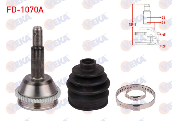 VEKA FD-1070A | Aks Kafası Sol-Sağ On Dıs ABS li 48 Dıs 28X28x59 Uzunluk 189,5mm Ford Transit (V347) Büyük Kafa 140 Hp 2006-2014