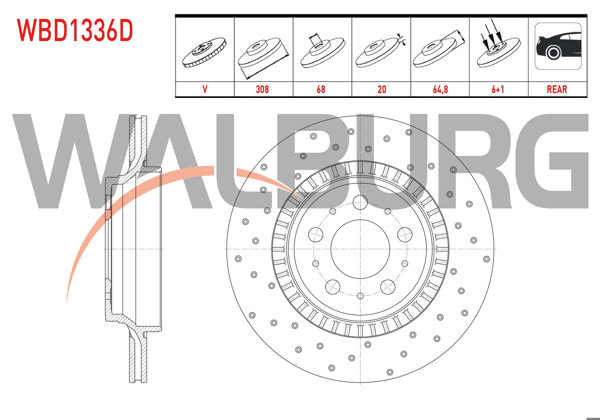 WALBURG WBD1336D | Fren Diski Arka Havalı Performans Delikli 5 Bjn | 2 Adet