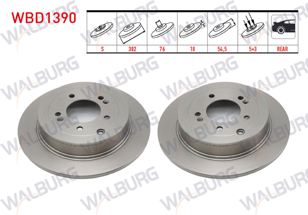WALBURG WBD1390 | Fren Diski Arka Düz 5 Bjn 302X10x54,5X76 Kia Sportage | 2 Adet