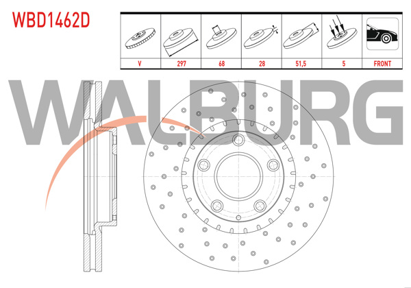 WALBURG WBD1462D | Fren Diski Ön Havalı Performans Delikli 5 Bjn 297X28x68x51,5 Mazda 6 (Gj,Gh) 2.0 2013-/ Cx-5 (Ke) 2.0-2.2 D 2011-/ Cx-5 (Kf) 2.0 2017-| 2 Adet