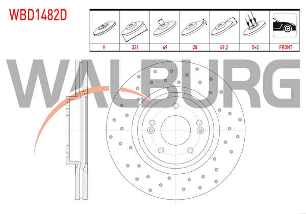 WALBURG WBD1482D | Fren Diski Ön Havalı Performans Delikli 5 Bjn 321X28x69x49,2 | 2 Adet
