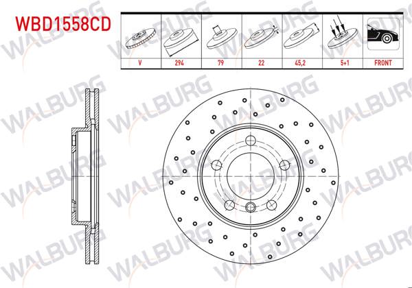 WALBURG WBD1558CD | Fren Diski Ön Havalı Kaplamalı Performans Delikli 5 Bjn | 2 Adet