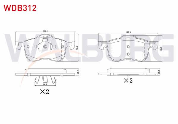 WALBURG WDB312 | Fren Balata Ön Volvo C70 I 2.0 1998-2005 / S60 I 2.0 T5 2000-2010 / S80 I 3.0 T6 1998-2006 / V70 I 2.0 T 1997-2000 / V70 II 2.0 T 2000-2007 / S 80 I 2.0 T 1998-2006 / S60 I 2.0 T 2000-2010