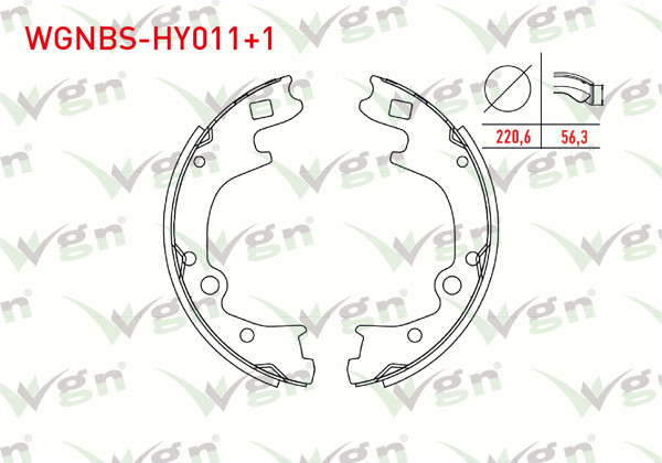 WGN WGNBS-HY011+1 | Fren Pabuç Balata Arka + 1mm Daha Kalın Hyundai H100 2.5 D Kamyonet Yapıstırma 220,6X56,3 mm 2004 -