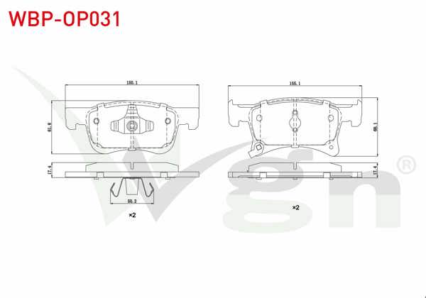 WGN WBP-OP031 | Fren Balata Ön Ikazlı Opel Corsa E 1.3 CDTI 15 Jant 2014-/ Corsa E 1.2 2014-/ Corsa E 1.4 2014-/ Adam 1.2 2013-/ Adam 1.4 2013 -