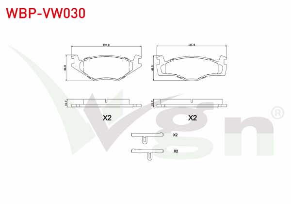 WGN WBP-VW030 | Fren Balata Ön Volkswagen Golf II (19E,1G1) 1.3 1983-1992 / Golf II (19E,1G1) 1.6 1983-1992 /