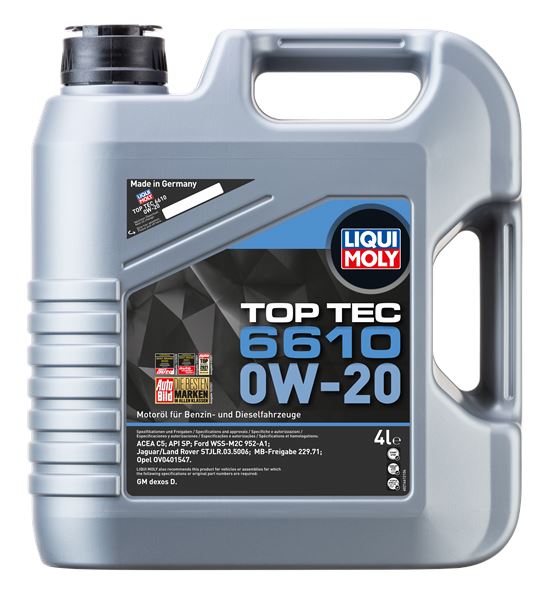 LIQUI MOLY 21661 | Motor Yağı-Top Tec 6610 0W-20 4 L Acea C5, Apı Sp, Ford Wss-M2c952-A1, Jaguar / Nufacturers. Land Rover Stjlr.03.5006, Mb-Approval 229.71, Opel Ov 040 1547-A20 Gm Dexos D | 4 Adet