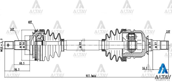 MAHER 01950 | Aks Komple Ön Corolla 88-02 / Ae92 / Ae101 / Ae111 Uzun Sağ ABS li 48 Diş
