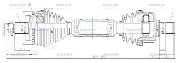 MAHER 02004 | Aks Komple Ön I-30 12-16 / Ceed 12-15 / Sağ Dizel M-T ABS li 46 Diş 969mm