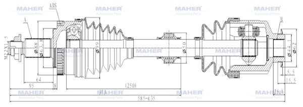 MAHER 02015 | Aks Komple Ön Ix-35 10-15 / Sportage 11-16 / 2.0 Dizel A / T Sol ABS li 48 Diş 671mm