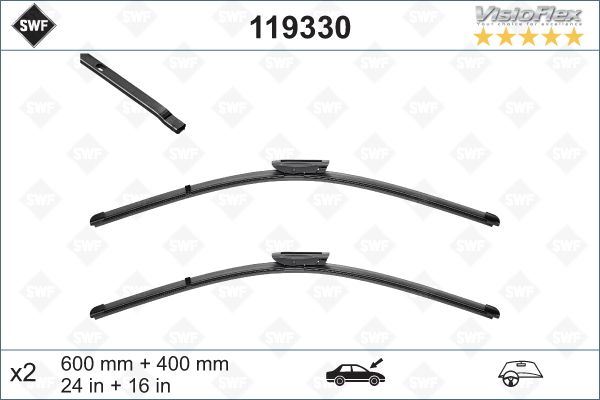 VALEO 119330 | Ön Silecek Süpürge Takımı Peugeot P301 Citroen C Elysee 12 > C3 Picasso 10 > 17 Ds3 10 > 15 Renault Clio III 09 05 > Talıa 00 > Fluence 09 > Swf 600 400 Muz Tip
