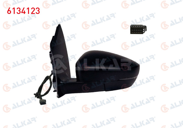 ALKAR 6134123 | Dış Dikiz Aynası Sol Elektrikli Asferık Isıtmalı Sinyalli Dıkdortgen Soketlı 6 Pin Volkswagen Polo (6R1, 6C1) 2010-2017
