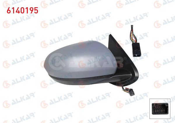 ALKAR 6140195 | Dış Dikiz Aynası Sağ Elektrikli Isıtmalı Astarlı Sensörlü 7 Pin Dacia Duster 2017 -