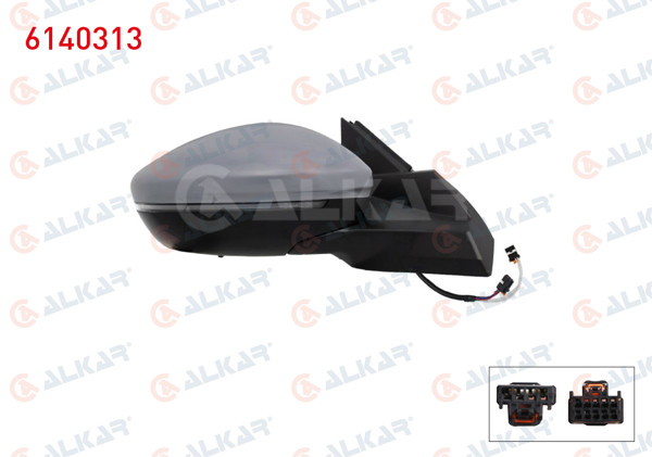 ALKAR 6140313 | Dış Dikiz Aynası Sağ Elektrikli Isıtmalı Astarlı Sinyalli Sensörlü Led 6 + 2 Pin Peugeot 2008 II (U_) 2019 -