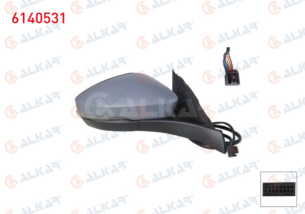 ALKAR 6140531 | Dış Dikiz Aynası Sağ Elektrikli Isıtmalı Astarlı Sinyalli 6 Pin Volkswagen T-Roc (A11) 2017 -