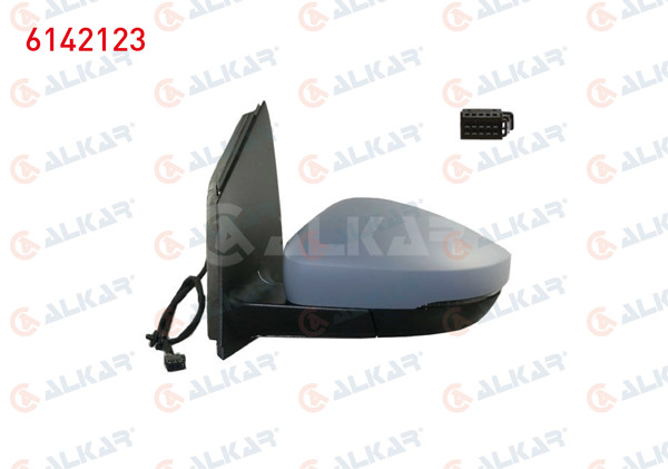 ALKAR 6142123 | Dış Dikiz Aynası Sol Mekanik Asferık Astarlı Sinyalli Dıkdortgen Soketlı 2 Pin Volkswagen Polo (6R1, 6C1) 2010-2017