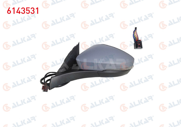 ALKAR 6143531 | Dış Dikiz Aynası Sol Elektrikli Asferık Isıtmalı Astarlı Otomatik Katlanır Sinyalli Alt Aydınlatmalı 9 Pin Volkswagen T-Roc (A11) 2017 -