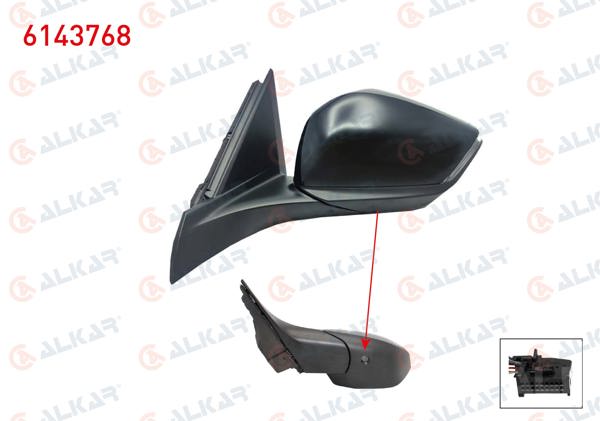 ALKAR 6143768 | Dış Dikiz Aynası Sol Elektrikli Isıtmalı Otomatik Katlanır Sinyalli Alt Aydınlatmalı 9 Pin Peugeot 308 III 2021-/ 308 Sw 2021-/ 408 II 2022 -