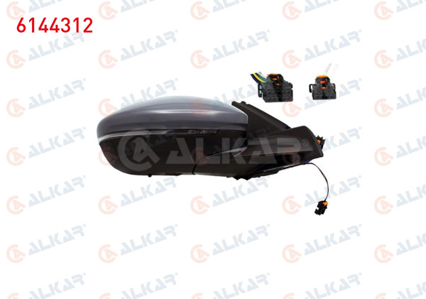 ALKAR 6144312 | Dış Dikiz Aynası Sağ Elektrikli Isıtmalı Astarlı Otomatik Katlanır Sinyalli Isı Sensörlü Alt Aydınlatmalı Ledlı 12 Pin Opel Corsa F 2019-/ Peugeot 208 II 2019 -